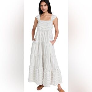 Madewell Linen Grey and White Maxi Dress